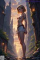 A naked woman standing in the middle of a city.